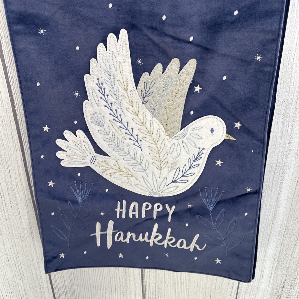 Hanukkah Table Runner Blue White Dove Chanukah Jewish Festival Holiday Embroider